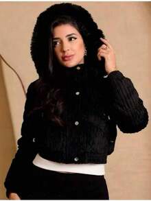 PUFF JACKET - WARM AND LINED WINTER JACKET - COAT - WOMEN'S COLD WEATHER BLOUSE FOR PARTIES - Black - View 4