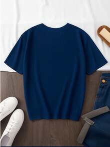 This High-Quality 100% Cotton T-Shirt Guarantees Exceptional Softness To The Touch, A Round Neck With A "Disney Stitch Joy" Print, And Short Sleeves. - 藏蓝色 - 查看 4