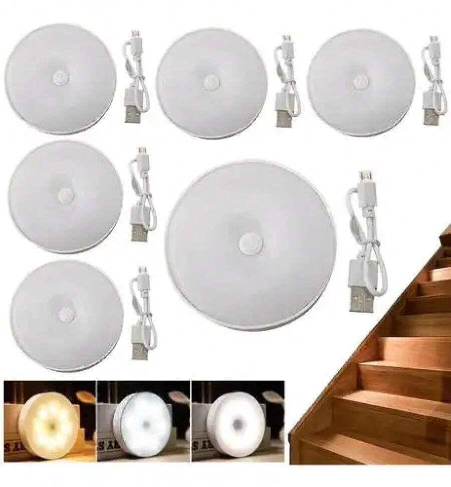 6 Rechargeable LED Wall Lights For Night Light, Indoor Closet, Remote Control, White - 1 - View 1