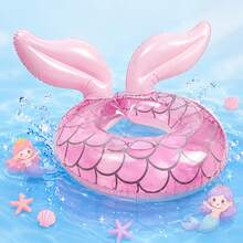 Inflatable Mermaid Shaped Baby Swim Ring, Children Swimming Ring Pool Toy, Summer Outdoor Beach Inflatable Swim Float For Girls - Pink - View 2