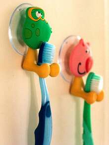 Porte-brosse à dents en silicone mignon avec ventouse, design de dessin animé aléatoire, décoration de salle de bain à la maison, intérieur d'automne, fournitures de rentrée scolaire - Plusieurs styles - Voir 5