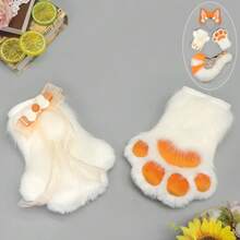 Plush Fox Ears Headband & Tail & Paw Gloves Set, Multi-Color Cosplay Costume Accessories For Halloween & Parties - Fox Claw Orange - View 1