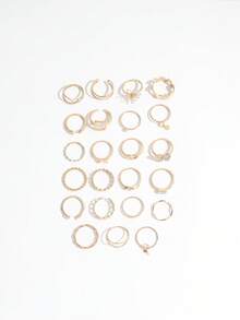 23pcs Set Rhinestone Butterfly Rings, Hollow Heart Wave Knuckle Rings Stacking Rings Set For Women - Gold - View 6