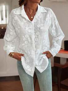 EARO Women's Loose-Fitting Casual Blouse With Embroidery, Versatile For Everyday Wear In Spring/Summer - 白色 - 查看 4