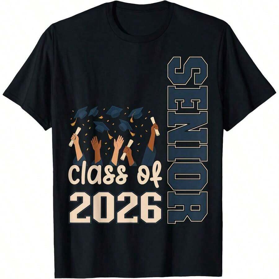 Proud Grandfather Of A Class Of 2026 Graduate, Class Of 2026 Family T-Shirt, Comfortable Loungewear, Everyday Fashion, Party Wear, Unisex Style, Gift T-Shirt, Sizes S - XXXXL, Black - 黑色 26 - 查看 1