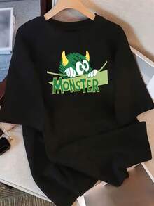 Camiseta de manga corta para mujer de algodón puro de primera calidad con estampado de diseño único, estilo casual minimalista, nueva camiseta de verano holgada de media manga para estudiantes, efecto adelgazante, ecológica. - Negro - Ver 7