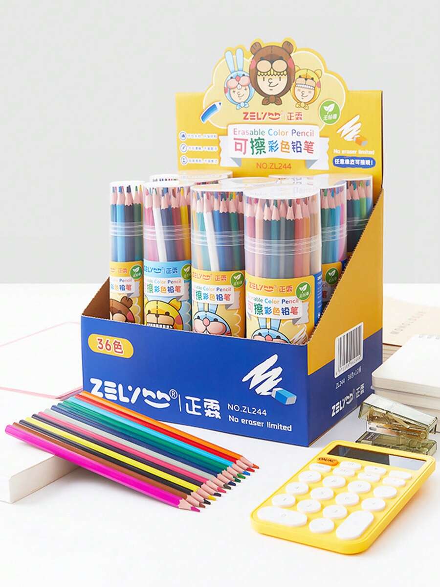 高端塑料盒装可擦彩色铅笔 - 48色/36色/24色/12色，适合学生美术绘画和涂鸦 - 彩色铅笔，外观精美，可用作派对礼物、学校奖励、返校礼物、生日礼物和毕业纪念品。