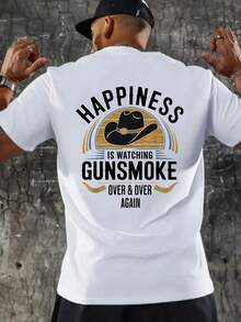 Happiness Is Watching "Gunfight In The Jungle" Over And Over Again. T-Shirt - Casual Blue Cotton Short-Sleeved T-Shirt With Cowboy Hat Design - The Perfect Gift For Fans Of TV Series And Lovers Of Western Movies. - 白色 - 查看 8