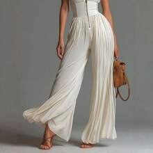 Women's Pleated Sleeveless High Neck Wide Leg Jumpsuit, Elegant Waistbanded Pleated Palazzo Jumpsuit, Formal Office Wear Sleeveless Pleated One-Piece Outfit, Casual Summer Pleated Wide Leg Jumpsuit - màu đen - Xem 4