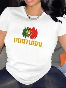 Camiseta de manga corta ligera de verano para mujer con vibrante estampado de la bandera de Portugal - Camiseta de poliéster casual, elegante y transpirable para deportes y ocio, camiseta de ocio. |   Camiseta con Estampado de Bandera |   Nontransparent MaterialCamiseta Algodón Regalo Ideal Regalo Ideal - Blanco - Ver 3