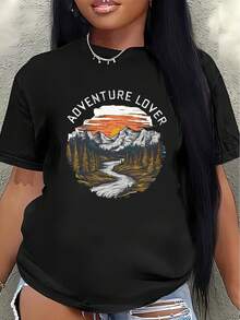 Camiseta de manga corta de diseño montañoso, ligera y resistente, adecuada para entusiastas de las actividades al aire libre que disfrutan de senderismo, camping y actividades de ocio en entornos naturales.blusa casual mujer - Negro - Ver 7