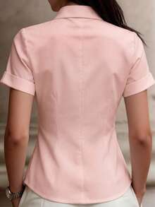 Áo blouse nữ mặc thường ngày màu trơn tay ngắn xếp ly ôm dáng cho mùa hè - Màu Hồng  Dưa hấu - Xem 2