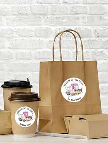 Customizable "Bake With Love" Round Stickers - Customizable Text. Featuring Baking Tool Design, Perfect For Homemade Baked Goods, Handmade Gifts, Kitchen Decor And More. - Multicolor 01 - View 4