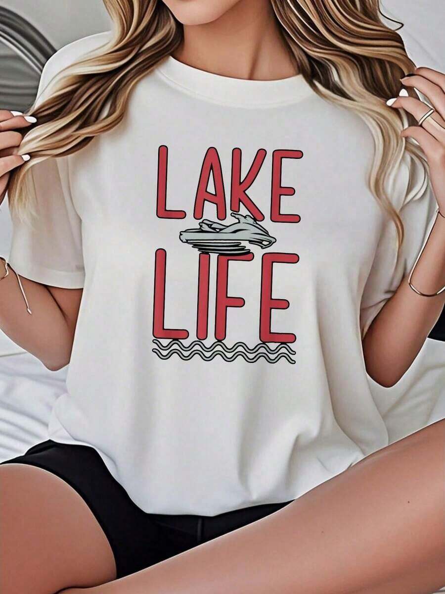 Camiseta de Mujer Casual de Corte Holgado, Opciones en Blanco y Negro, Estampado de Barco de Pesca, Camisetas de Verano para Playa, Tops de Verano, Camisetas Gráficas, Conjuntos de Verano para Mujer, Camisetas Cortas para Mujer, Tops Vintage de Algodón, Ropa Linda para Mujer, Playera Holgada para Mujer - Blanco - Ver 1