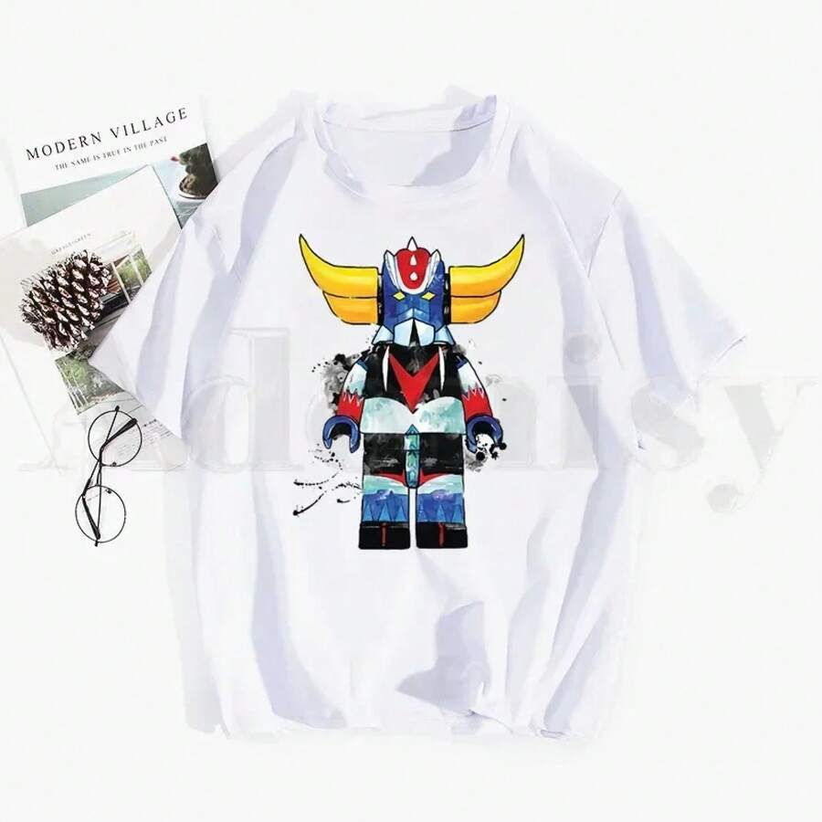 Bestselling T-Shirt Of 2026, Featuring The Japanese Anime Robot Goldorak Goldrake Print, Hip Hop Style For Girls, Harajuku T-Shirts, T-Shirts For Men, Summer T-Shirts. - 黑色 - 查看 1