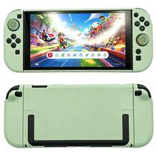 绿色 - 适用于 Switch 2 游戏机的防摔磨砂保护壳 NS 手持分体式保护壳套装，包含一套保护壳 + 2 个摇杆帽 - 查看 1