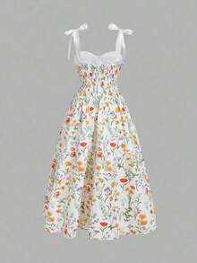 MOD Vestido de verano con estampado floral y tirantes anudados para mujeres, vestido largo con estampado floral para primavera, vestido de vacaciones, vestido de fiesta, atuendos de campo, ropa de playa de vacaciones, vestido bohemio para mujeres, atuendos de cumpleaños para mujeres, vestido de primavera y verano, atuendos para brunch - Multicolor 3 - Ver 6