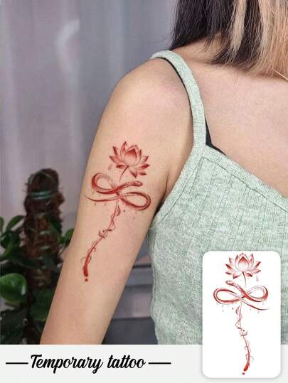 1 Tatuaje temporal con diseño vertical largo de serpiente y loto de estilo chino en tonos rojos, tatuaje temporal lavable, de PVC, desechable, resistente al agua y al sudor, adecuado para brazos, cintura, abdomen, espalda, piernas, no reflectante, tatuaje realista, adecuado para personas, para uso diario, dura de 3 a 5 días