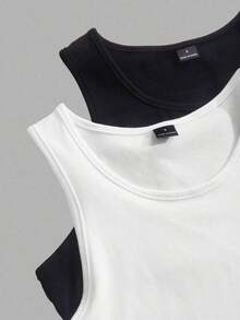 2 piezas de camiseta de tirantes de mujer de ajuste ceñido con estampado minimalista de letras de California en negro y blanco - 95% algodón, para primavera y verano, uso en todas las estaciones, vuelta al colegio, ropa de casa y deporte, estilo re - Blanco y Negro 3 - Ver 5
