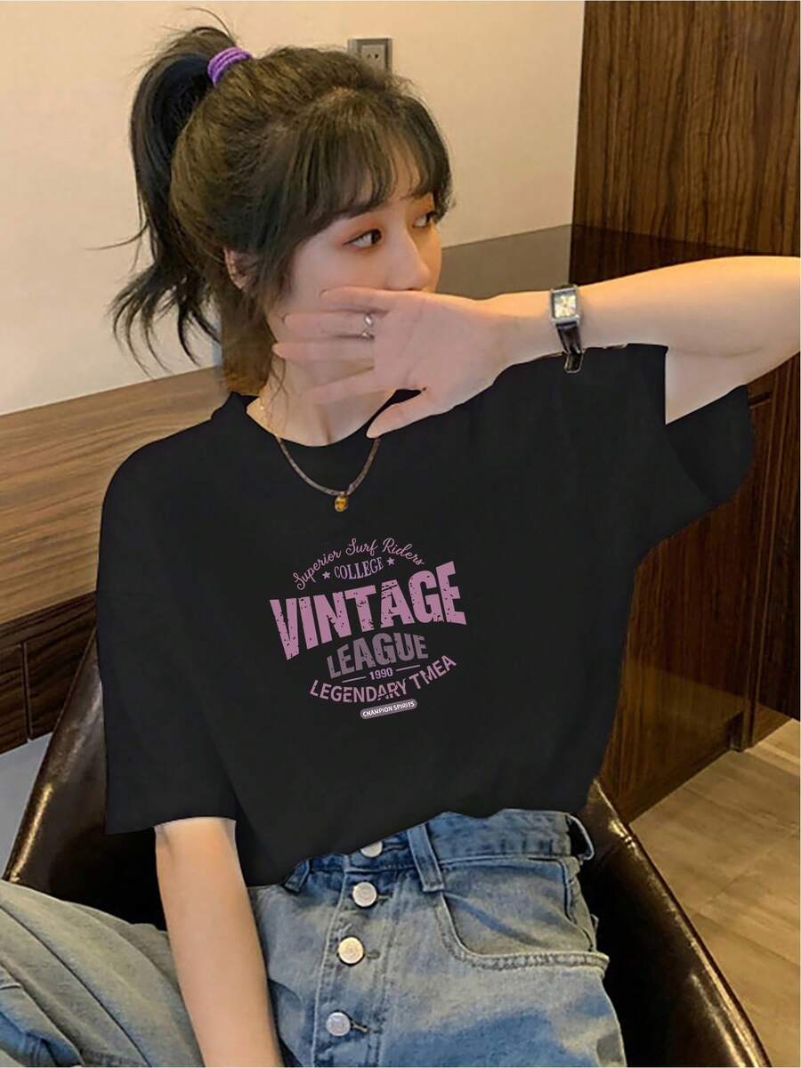 Camiseta cómoda estilo vintage diseño único casual moderna ligera para mujeres talla M color negro categoría moda palabras clave - Negro - Ver 1