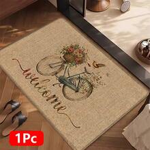 1pc Bicycle Pattern Printed Linen Kitchen Rug, Carpet, Mat, Bathroom Mat, Doormat, 3D Printed Rectangular, Suitable For Living Room, Bedroom, Hallway, Bathroom, Laundry Room - Polyester Carpet, For Indoor And Outdoor Home Decor - Multicolor - View 12
