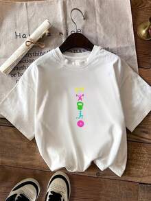 Women's Casual Holiday T-Shirt, Short-Sleeved Crew Neck T-Shirt, Available In Multiple Colors, One Size Fits Most, Features Silhouettes Of Weightlifting Bars, Figures Lifting Bars, Kettlebells, And Sports Figures, With Fitness-Themed Weight Plate Prints. , Suitable For Everyday Wear, Stylish, Suitable For All Seasons, Casual Wear. - 白色 - 查看 12
