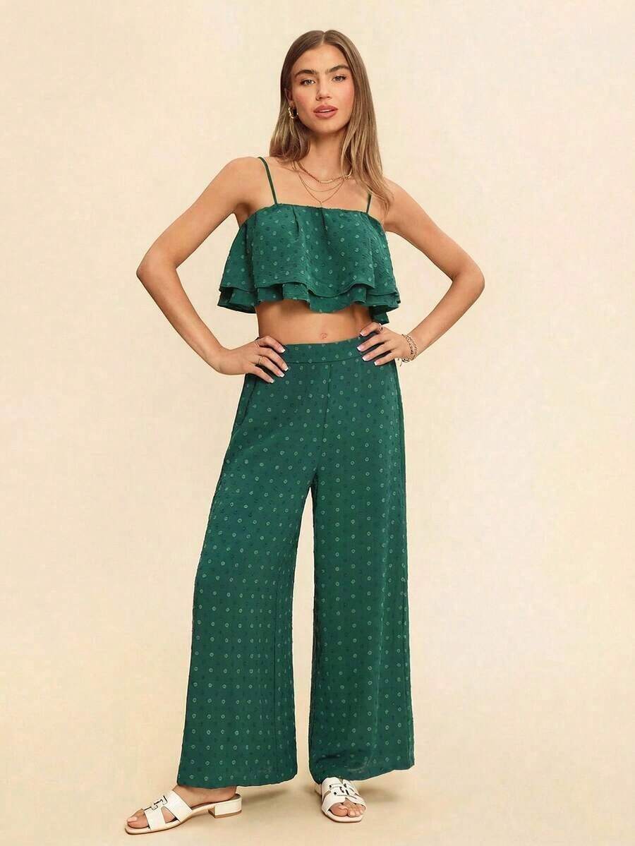 Top de tirantes de lunares & Pantalones de pierna ancha - Verde - Ver 1