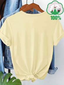 Women's Short Sleeve T-Shirt With Creative Sunflower Slogan Print, Round Neck, Breathable, Casual And Versatile, Ideal For Family Trips, Holidays And Outdoor Activities, Summer And Autumn Season, Model 3259 - 杏 - 查看 2