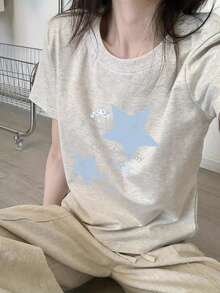 Summer Short-Sleeved T-Shirt, Fitted Design, Sheer Undershirt#3333 - 斑駁灰 - 查看 1