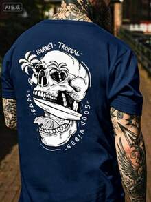 This Casual T-Shirt Features A Simple Print, A Round Neck, And Short Sleeves. The Classic, Basic Design Is Universally Flattering, And The Loose, Relaxed Fit Feels Comfortable And Breathable. The Fine, Soft Texture Is Soft Against The Skin And Breathable, So It Won't Pill Or Lose Its Shape Over Time. The Subtle, Elegant Print Design Is A Must-Have For Summer. This Versatile Piece Pairs Perfectly With All Kinds Of Bottoms-You Can't Go Wrong. - 藏蓝色 - 查看 1