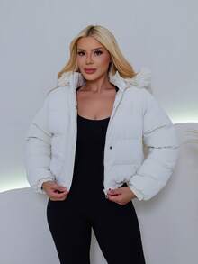 3D Lined Puffer Jacket - White - View 2