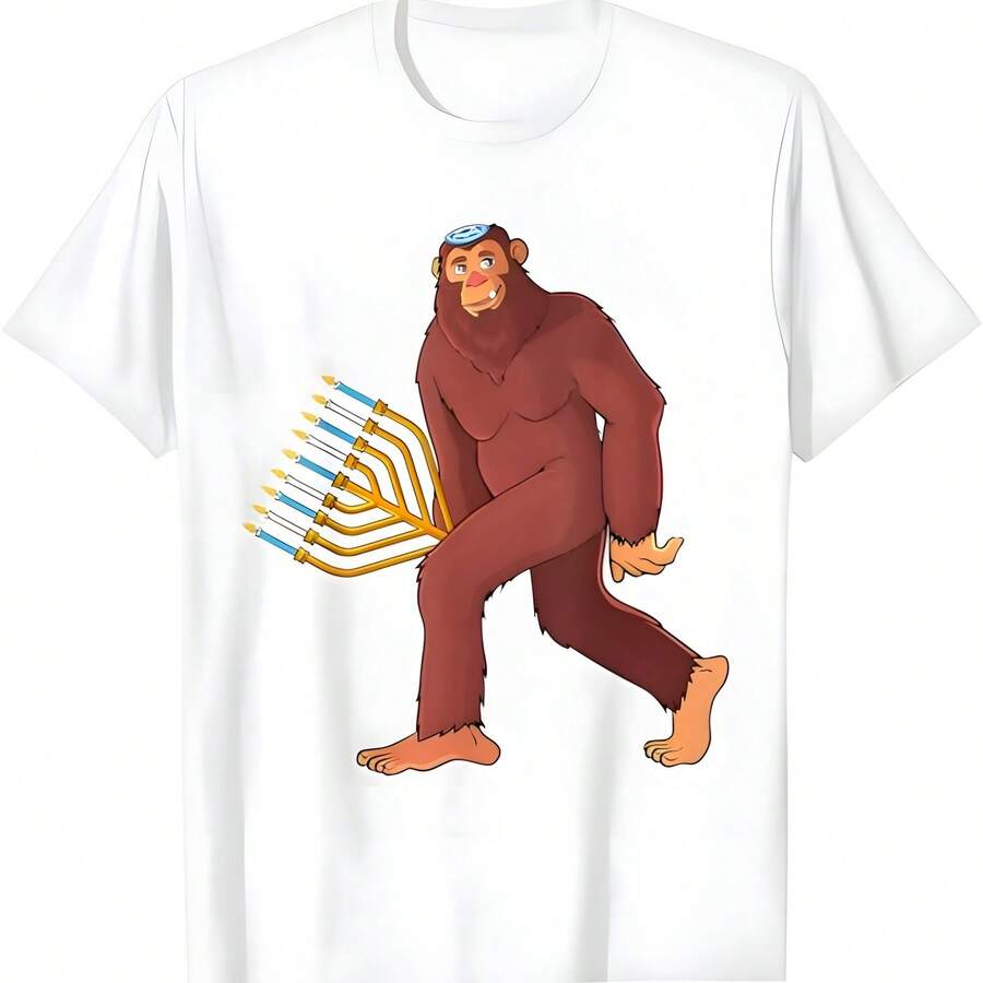 Hanukkahs divertido Jewishs Bigfoot Sasquatch Menorah Kippahs Hombres camiseta - Blanco - Ver 1