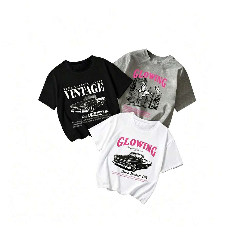 Three Styles 1. Women's Casual White Short Sleeve T-Shirt With Round Neck And Bikini Print - màu đen - Xem 1