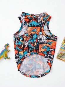 LUCKIE LABO 2pcs/Set Dinosaur Pattern Pet Vest, Physical Anti-Flea & Reduce Shedding, Heat Insulation & Breathable, Suitable For Small & Large Dogs, Indoor & Outdoor - Orange - View 10