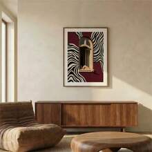 1pc Unframed Surreal Zebra Window Print, Burgundy Red Wall Art, Photography Poster - No Frame - View 2