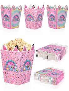 10pcs/20pcs/40pcs Cartoon Cat Theme Paper Popcorn Boxes, 2 Styles Pink Cat Ear Happy Birthday Paper Candy Boxes, Size 3.14"X2.36"X4.92"/5.1", Rainbow, Sprinkles And Paw Print Pattern Design, Suitable For Baby Shower Party, Birthday Party, Movie Night, Party Favors Unisex - Multicolor - View 4