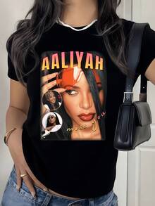 Artistic Portrait With Warm Tones Evokes Confidence, Energy, And Modern Urban Style, Ideal For Expressing A Strong Personality And Contemporary Elegance. Casual Women's T-Shirt For Everyday Wear. - 黑色 - 查看 8