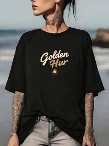 Camiseta para Mujer Golden Times de 180g – Ideal para Reuniones Familiares y Actividades de Team Building – Regalo Elegante para Mujeres – Edición Especial de Pascua - Negro - Ver 7