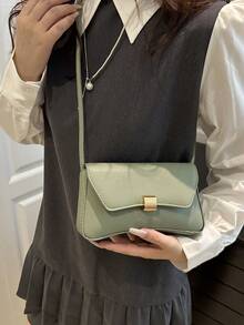 New Fashionable Casual Metal Hardware Coin Purse, Solid Color PU Leather For Women - Mint Green - View 4