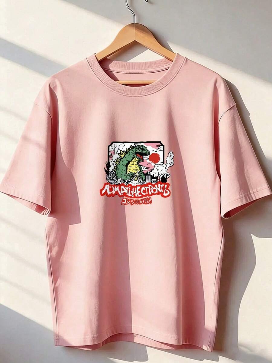 T-Shirt With Japanese-Style Text, Short-Sleeved T-Shirt For Spring And Summer 2026, Made In Mexico, 180 Grams. Cartoon Print, Couple Design, Suitable For Indoor Or Outdoor Wear. Crew Neck, Unisex, Ideal For Office And Leisure. One-Pack. - PK-P631577SLNDXZGY629 - 查看 1