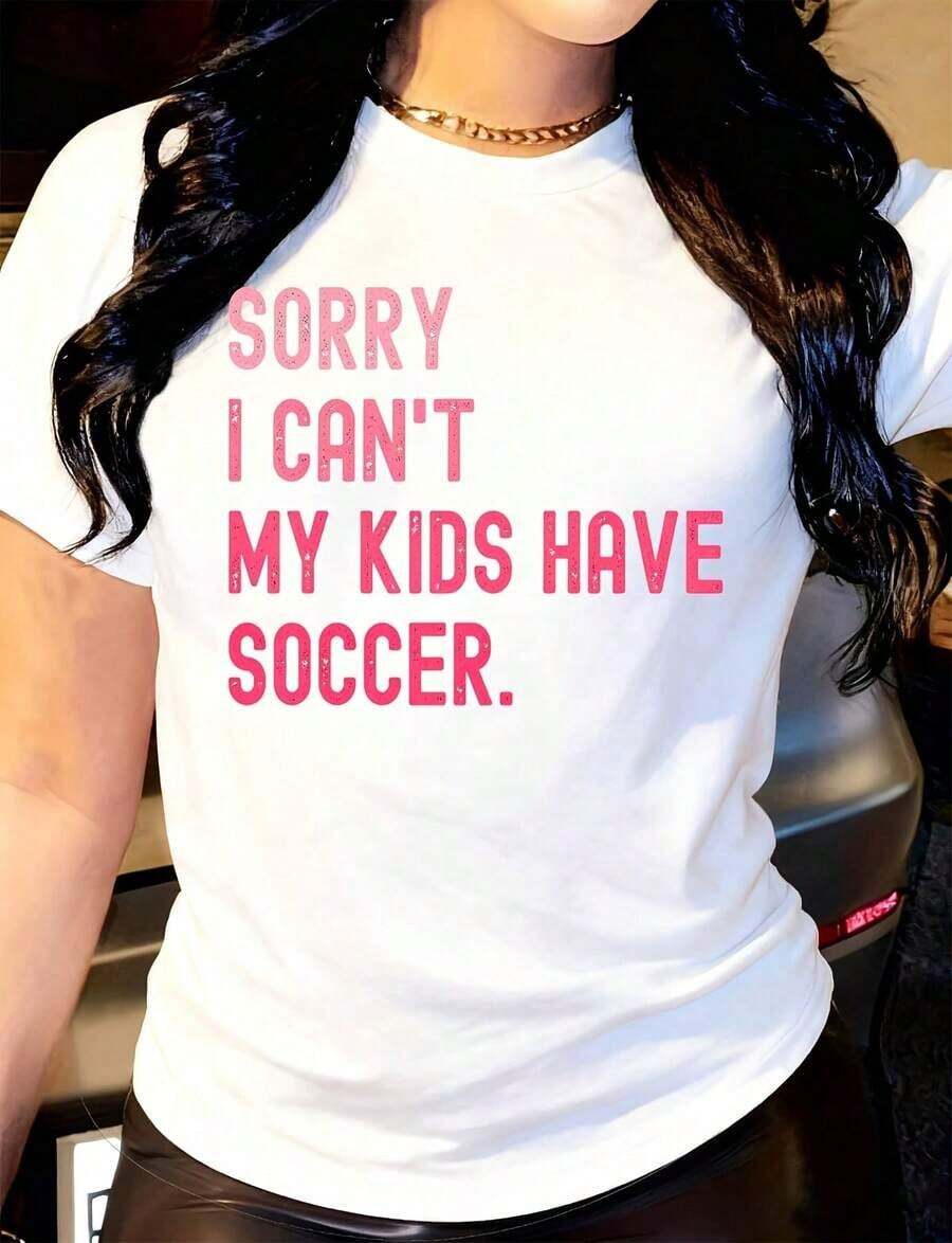 Women's T-Shirt With Funny Soccer Design "Sorry, I Can't Play Soccer, I'm A Mom" - 白色 - 查看 1