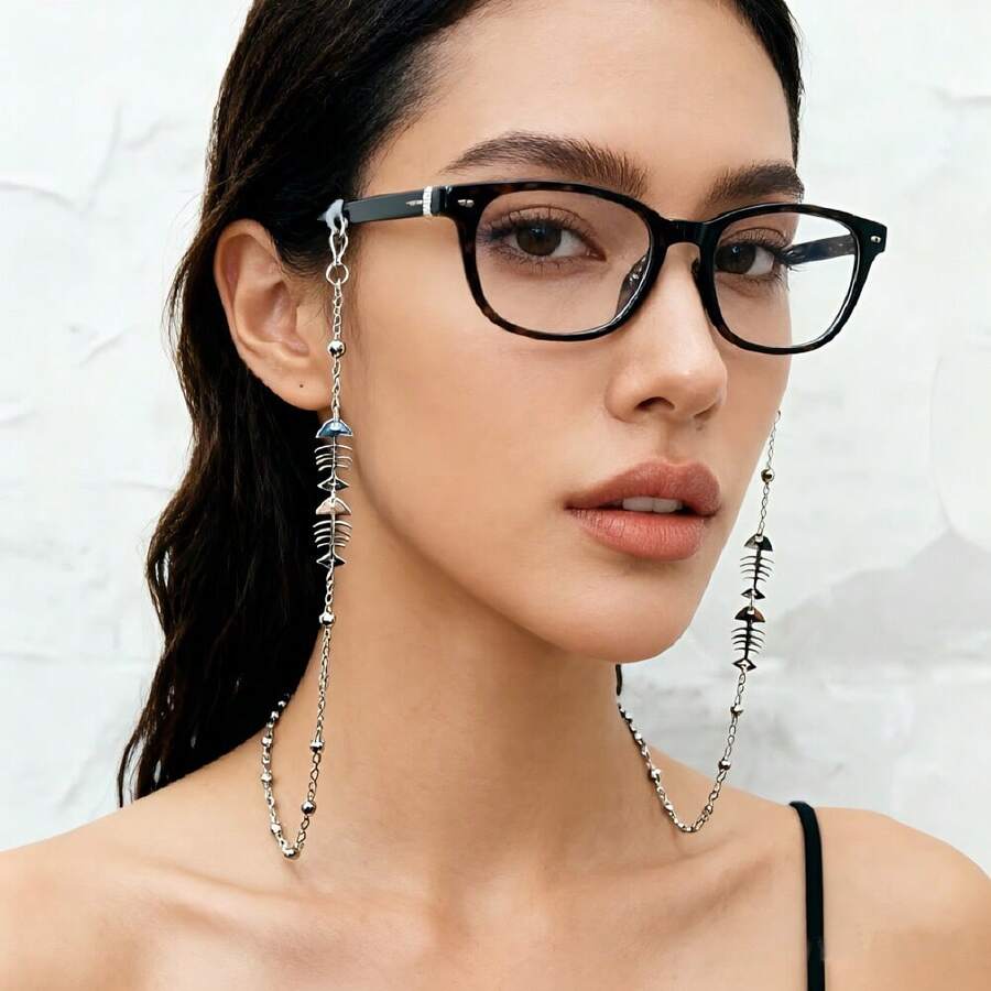 Dây đeo kính thời trang đa năng hình trái tim, xương cá, nốt nhạc theo phong cách đường phố. - Bạc - Xem 1