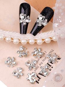 10pcs Of New Charming Silver Alloy Base Gemstone Rhinestone Butterfly Nail Decoration Design Accessories, Luxurious And Elegant Nail Accessories, Japanese And Korean Y2K Style Minimalist And Versatile Nail Art, Phone Case Products, Fragrance Free Handmade DIY Shiny Rhinestone Butterfly Accessories, Suitable For Multifunctional DIY Nail Accessories, Short Nails, French Nail Art, Duckbill Nail Art Products, Nail Gems, Nail Accessories. - Silver - View 4