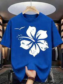 Fashionable T-Shirt, 100% High-Quality Cotton, Creative "Fun Retro" Print, Women's American Street Style Top, Round Neck, Loose Fit, Plus Size, Short Sleeves, Suitable For Valentine's Day, Easter, And As A Gift. NKBK - 藍色 - 查看 5