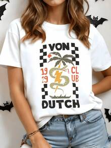 Snake With Golden Lightning Bolt Among Palm Leaves That Evokes Power And Energy With Vintage Elements And A Tropical Touch. Casual Women's T-Shirt For Elegant And Modern Everyday Wear - 白色 - 查看 8