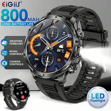 EIGIIS 男士智能手表,带LED手电筒,1.85英寸高清坚固耐用智能手表,支持无线通话,800mAh电池,100多种运动模式,健身追踪器,带睡眠监测功能,适用于iOS和安卓系统,节日礼物 - 彩色 - 查看 2