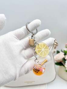 1个可爱蜂蜜罐、珍珠奶茶、柠檬片造型包包挂饰，日式风格吊坠装饰，甜食主题钥匙扣，适合女性和女孩，迷你可爱珍珠奶茶柠檬片钥匙扣，可用于车钥匙/钱包/手提包/单肩包，饮品主题钥匙圈，趣味房间装饰，精美礼物 - 彩色 - 查看 5