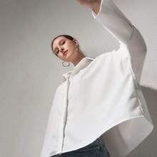 Camisa blanca de mujer con diseño de rostro abstracto francés, encanto retro, diseño de manga larga, adecuada para entrevistas de negocios, trayecto al trabajo, uso casual, relajado, minimalista y elegante, apta para uso diario y en el hogar - Negro - Ver 9