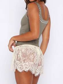 Women's Sheer Mesh Lace See Through Micro Shorts Y2k Rave Going Out Concert Mini Shorts Beach Vacation Outfits - 白色 - 查看 2