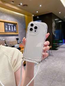 1件极简白色挂绳+TPU材质透明奶油色图案全包防摔手机壳，加厚防滑保护套，兼容、荣耀等手机 - 無色 - 查看 4
